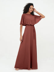 Robes de Demoiselle d'Honneur Enveloppées de Pleine Longueur en Mousseline terracotta Grande Taille