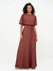 Robes de Demoiselle d'Honneur Enveloppées de Pleine Longueur en Mousseline terracotta Grande Taille