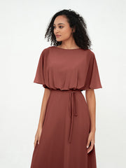Robes de Demoiselle d'Honneur Enveloppées de Pleine Longueur en Mousseline terracotta Grande Taille