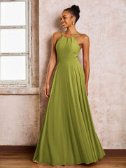Robe Demoiselle d'Honneur Mousseline à Col Licou Longueur au Sol Trèfle