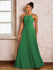 Robe Demoiselle d'Honneur Mousseline à Col Licou Longueur au Sol Emeraude