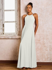 Robe Demoiselle d'Honneur Mousseline à Col Licou Longueur au Sol Ivoire