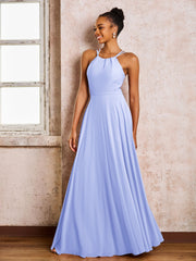 Robe Demoiselle d'Honneur Mousseline à Col Licou Longueur au Sol Lavande