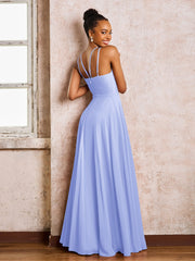 Robe Demoiselle d'Honneur Mousseline à Col Licou Longueur au Sol Lavande