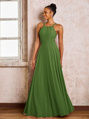 Robe Demoiselle d'Honneur Mousseline à Col Licou Longueur au Sol Mousse