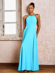 Robe Demoiselle d'Honneur Mousseline à Col Licou Longueur au Sol Piscine