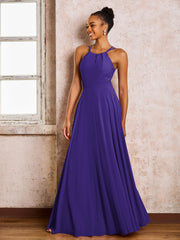 Robe Demoiselle d'Honneur Mousseline à Col Licou Longueur au Sol Régence