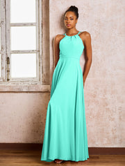 Robe Demoiselle d'Honneur Mousseline à Col Licou Longueur au Sol Spa