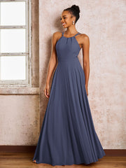 Robe Demoiselle d'Honneur Mousseline à Col Licou Longueur au Sol Orageux