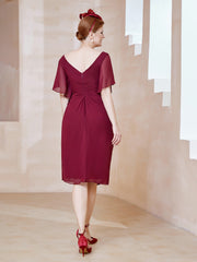 Robe en Mousseline à Col en V Orné de Strass Bordeaux