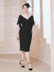 Robe en Mousseline à Col en V Orné de Strass Noir Grande Taille