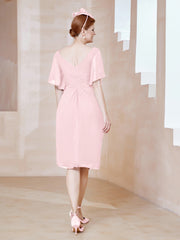 Robe en Mousseline à Col en V Orné de Strass Rose Pâle