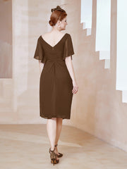Robe en Mousseline à Col en V Orné de Strass Brun