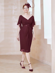 Robe en Mousseline à Col en V Orné de Strass Cabernet Grande Taille