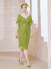Robe en Mousseline à Col en V Orné de Strass Trèfle Grande Taille