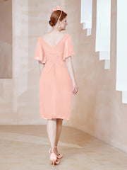 Robe en Mousseline à Col en V Orné de Strass Corail
