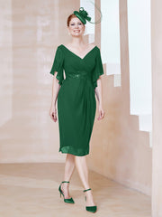 Robe en Mousseline à Col en V Orné de Strass Vert Foncé