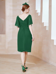 Robe en Mousseline à Col en V Orné de Strass Vert Foncé