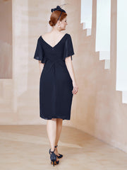 Robe en Mousseline à Col en V Orné de Strass Bleu Marine Grande Taille