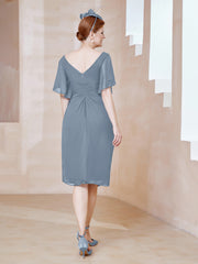 Robe en Mousseline à Col en V Orné de Strass Bleu Poudré Grande Taille