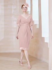 Robe en Mousseline à Col en V Orné de Strass Rose Poudré Grande Taille