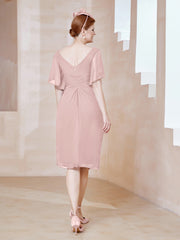 Robe en Mousseline à Col en V Orné de Strass Rose Poudré Grande Taille