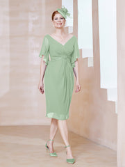Robe en Mousseline à Col en V Orné de Strass Sauge Poudrée