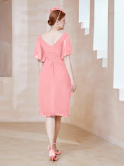 Robe en Mousseline à Col en V Orné de Strass Flamant