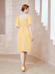 Robe en Mousseline à Col en V Orné de Strass Or
