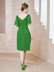 Robe en Mousseline à Col en V Orné de Strass Vert