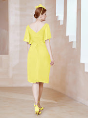 Robe en Mousseline à Col en V Orné de Strass Citron Grande Taille