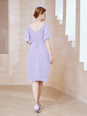 Robe en Mousseline à Col en V Orné de Strass Lilas Grande Taille