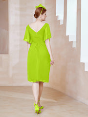Robe en Mousseline à Col en V Orné de Strass Vert Citron Grande Taille