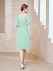 Robe en Mousseline à Col en V Orné de Strass Vert Menthe Grande Taille