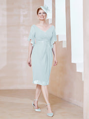Robe en Mousseline à Col en V Orné de Strass Brume