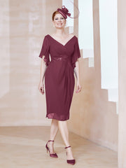 Robe en Mousseline à Col en V Orné de Strass Mûre