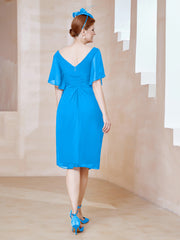 Robe en Mousseline à Col en V Orné de Strass Bleu Océan Grande Taille