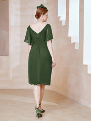 Robe en Mousseline à Col en V Orné de Strass Olive Verte
