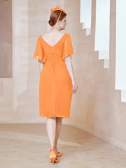 Robe en Mousseline à Col en V Orné de Strass Orange Grande Taille