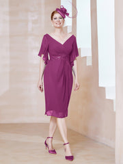 Robe en Mousseline à Col en V Orné de Strass Orchidee Grande Taille