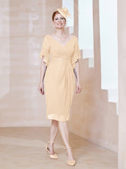 Robe en Mousseline à Col en V Orné de Strass Pêche Grande Taille