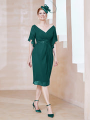 Robe en Mousseline à Col en V Orné de Strass Paon Grande Taille