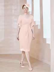 Robe en Mousseline à Col en V Orné de Strass Rose Perle Grande Taille