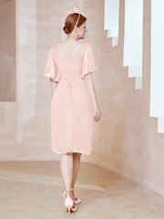 Robe en Mousseline à Col en V Orné de Strass Rose Perle