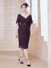 Robe en Mousseline à Col en V Orné de Strass Plum Grande Taille