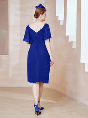 Robe en Mousseline à Col en V Orné de Strass Bleu Royale Grande Taille