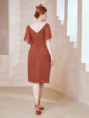 Robe en Mousseline à Col en V Orné de Strass Rouille Grande Taille