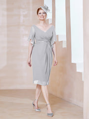Robe en Mousseline à Col en V Orné de Strass Argent Grande Taille