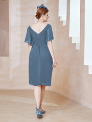Robe en Mousseline à Col en V Orné de Strass Bleu de Schiste Grande Taille