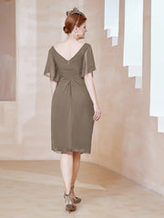 Robe en Mousseline à Col en V Orné de Strass Taupe Grande Taille